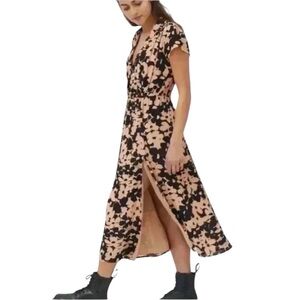 Urban outfitters‎ Womens midi pullover dress cap sleeve black tan floral xs/s